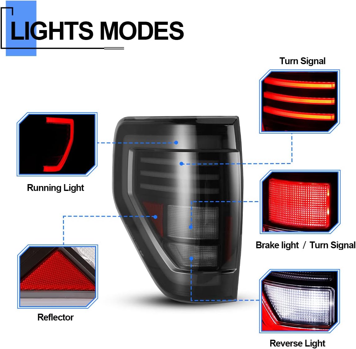 ROXX Full LED Sequential Tail Lights Assembly Pair for 2009-2014 Ford F-150 Pickup Truck(For Styleside Models Only), LED Tube Tail Lights Brake Lamps Replacements, Passenger and Driver Side