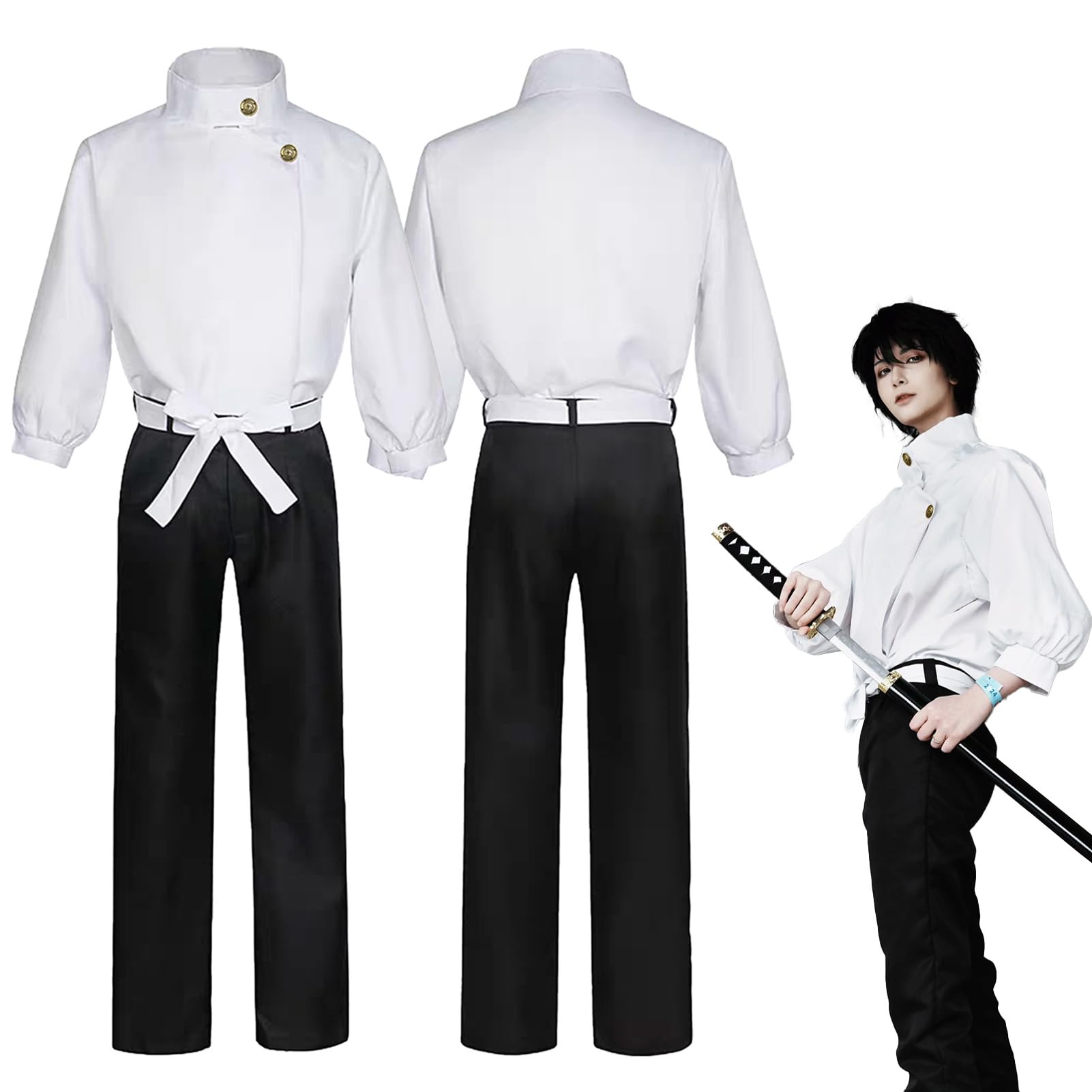 MeYuxg Yuta Okkotsu Cosplay Costume, Anime Cosplay JJK Costume, Adult White Top and Black Pants, for Carnival Halloween Comic-Convention and Photoshoots, L