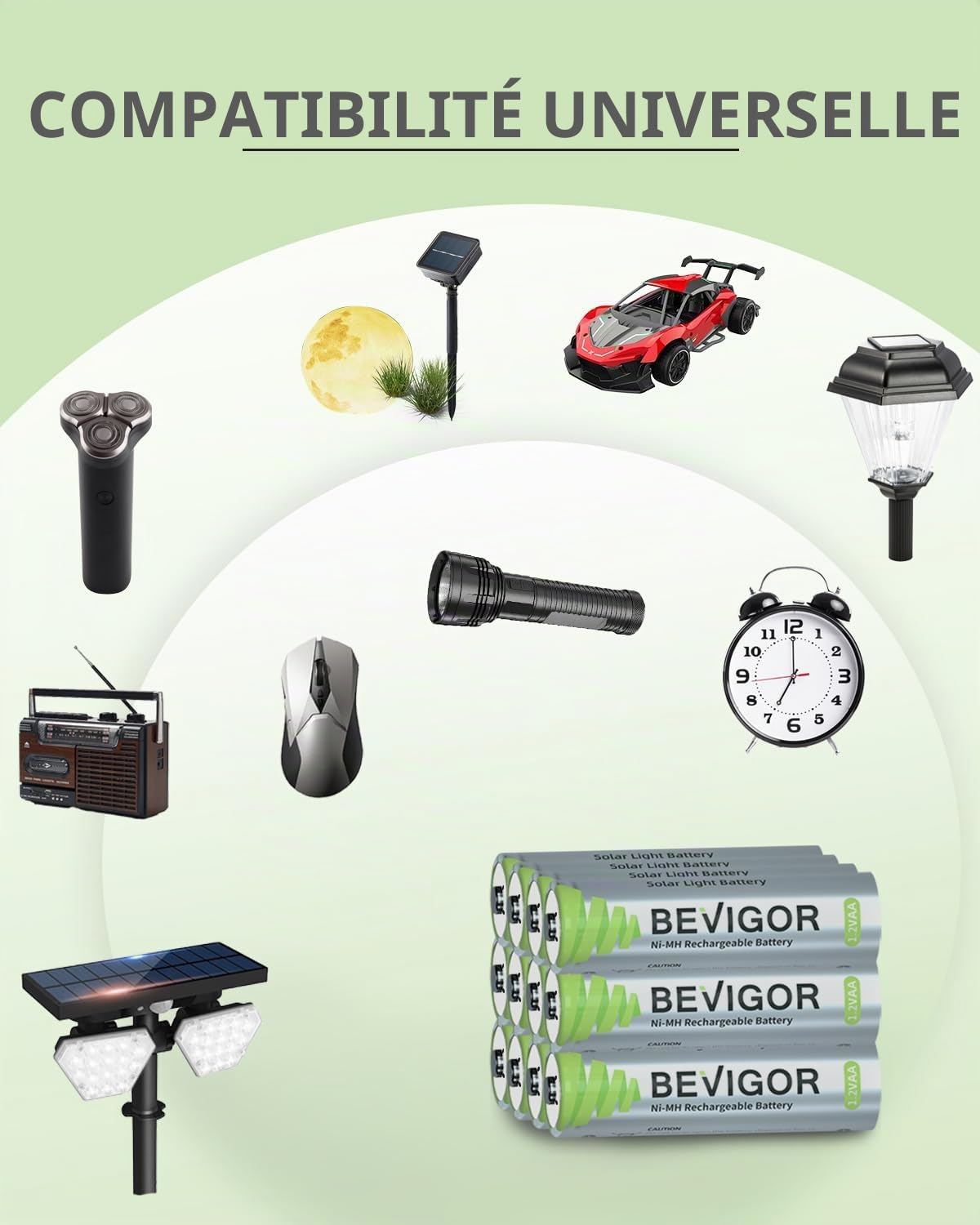 BEVIGOR Piles Rechargeables Solaires AA 1000mAh 1.2V NiMH pour Lampes Solaires Extérieures
