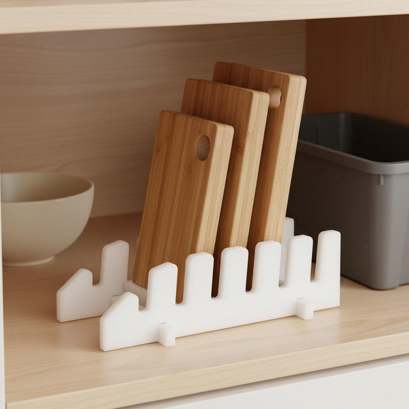 Küchenregal Choppingboardhalter Deckelablage Küchengerätehalter Trennregal mit Separaten Fächern für Geordnete Aufbewahrung für Wohnküche Arbeitsküche Büro, Weiß, 6-Slot