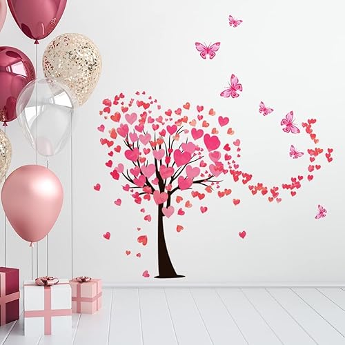 Calcomanía de pared de árbol de amor rojo para el día de San Valentín calcomanías de corazón para decoración de fiesta de San Valentín boda