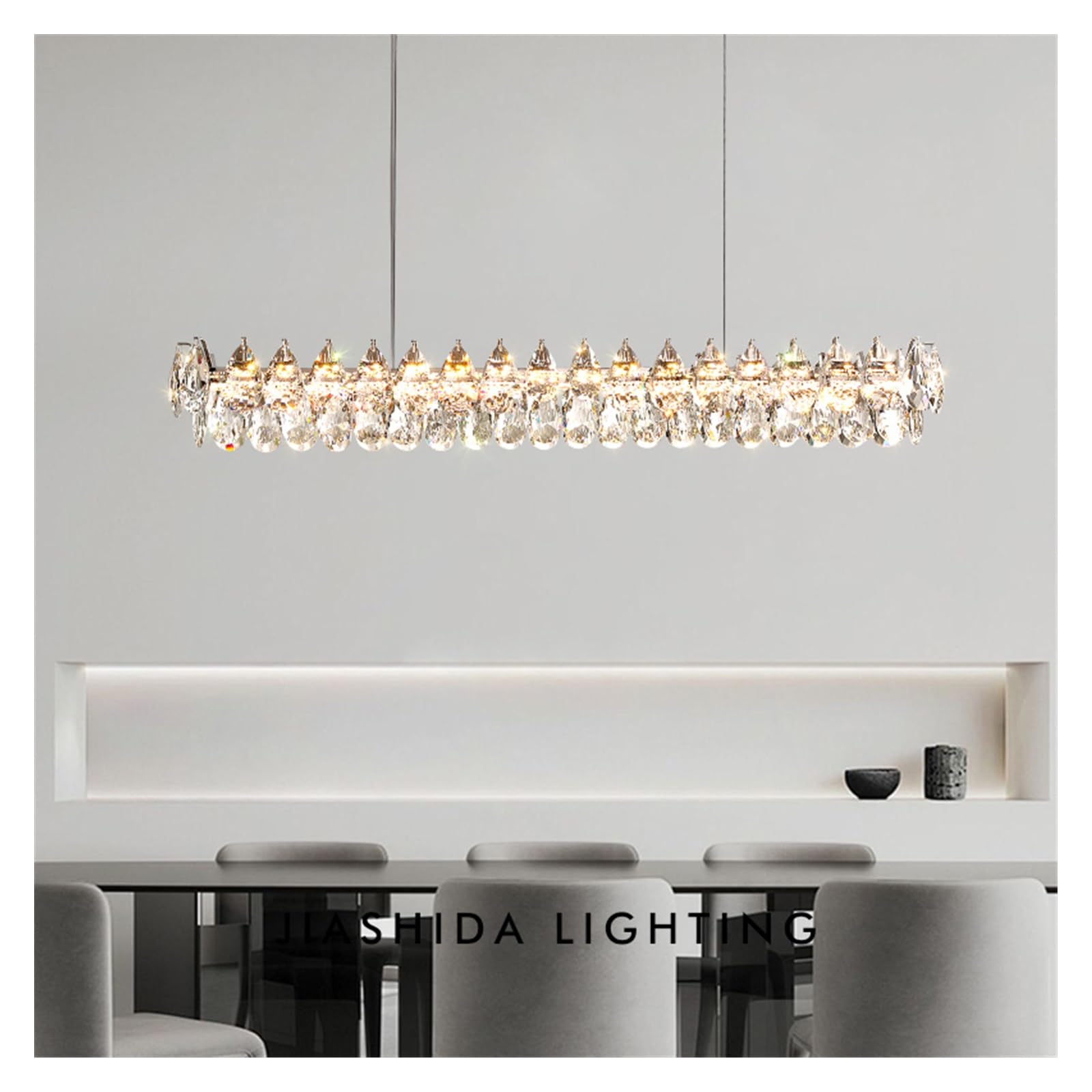 Nowoczesny kryształowy żyrandol, oświetlenie wewnętrzne, lampa sufitowa, lampa wisząca LED do salonu (prostokątna 120 cm, RC)
