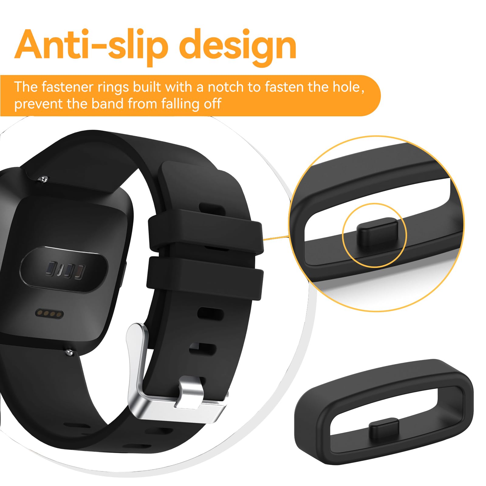 Fastener Ring Fitbit Versa Holder 6-Pack Fastener Rings Compatible With  Fitbit Versa 4/3/2/Sense/Sense 2/Versa Lite/SE Band Keeper, Silicone