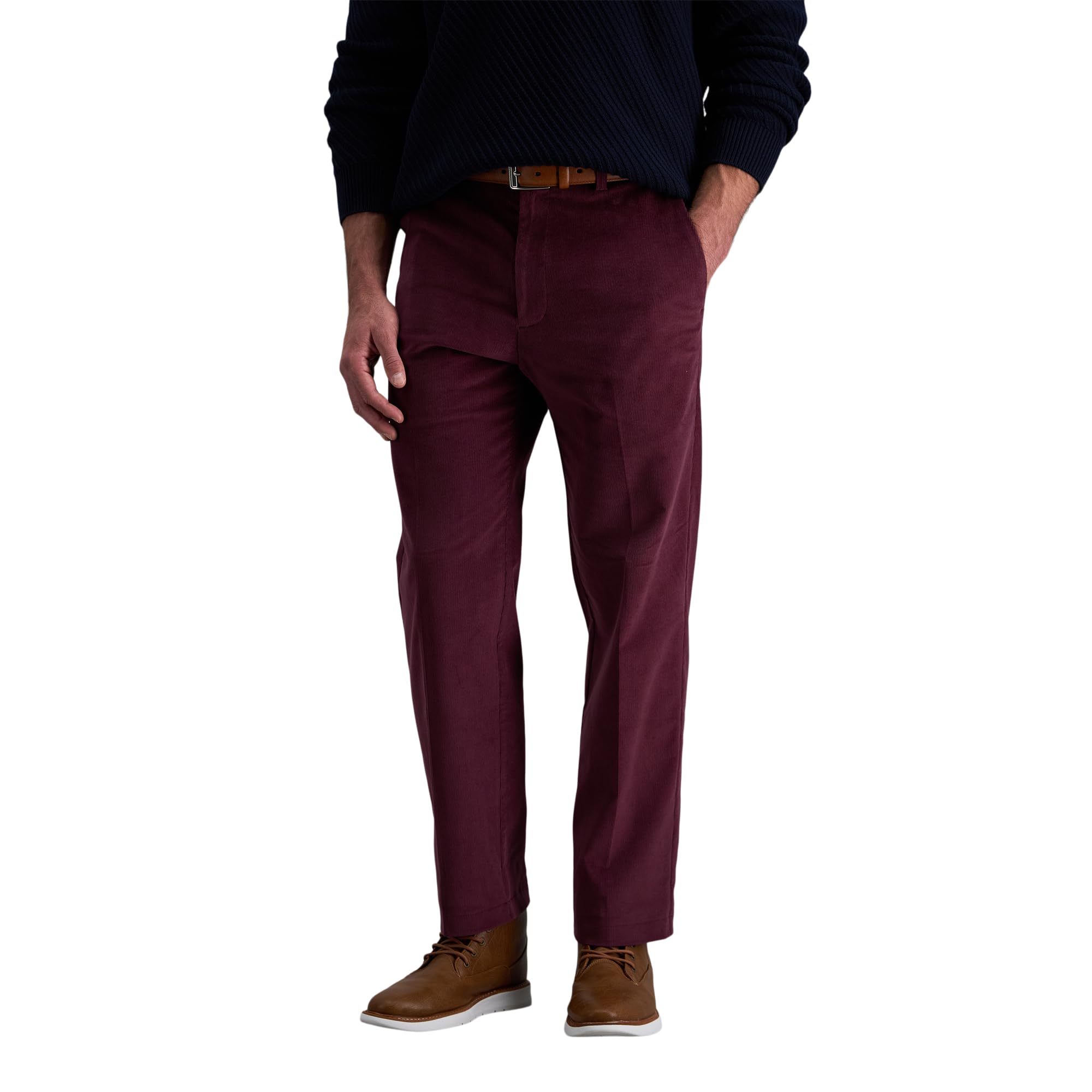 Haggar Men's Classic Fit Stretch Corduroy Pant Casual, Merlot, 38W x 29L
