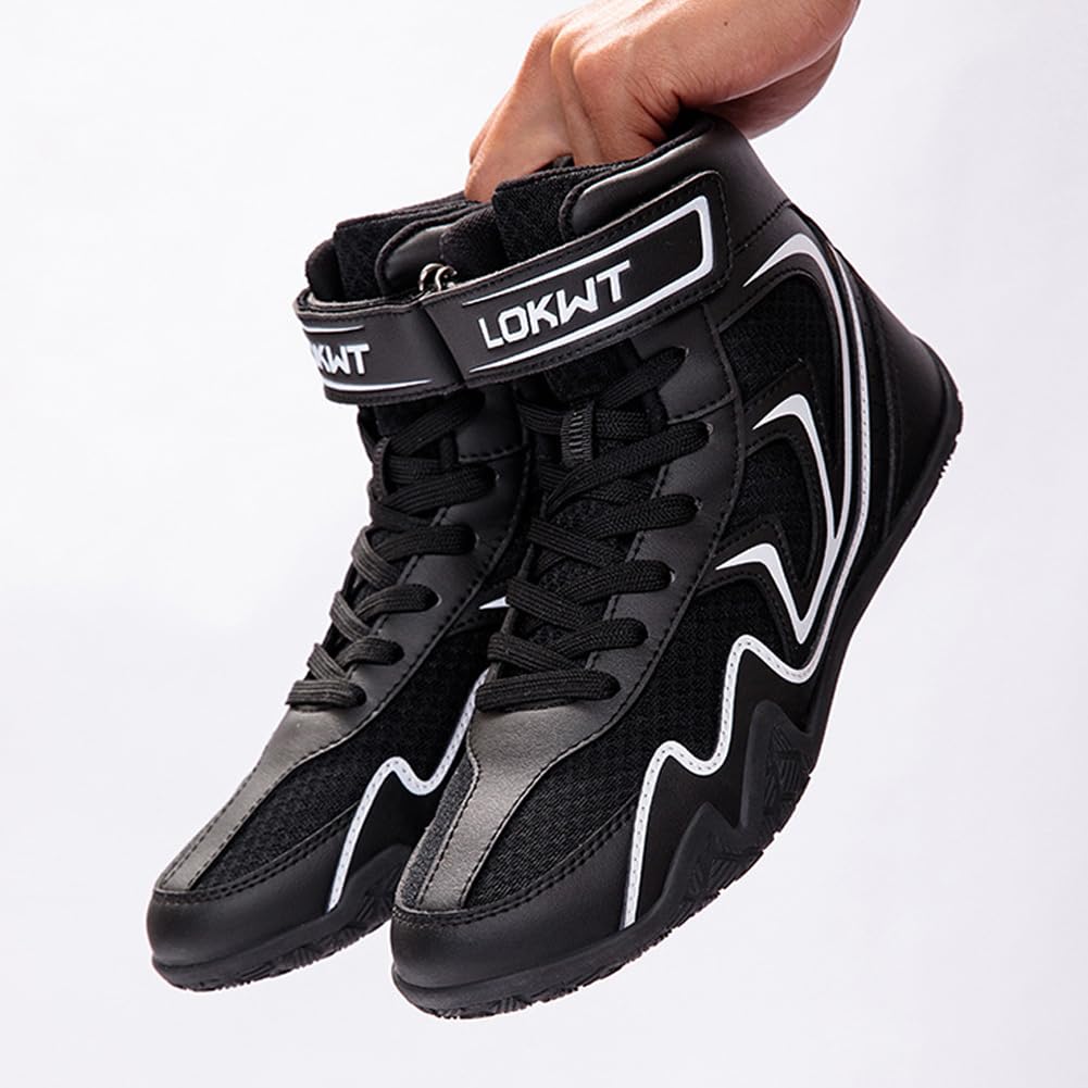 Sneakers Boxe Wrestling Alte Leggere Pannelli Mesh Traspiranti Fascia Anteriore Regolabile Suola Flessibile Antiscivolo Movimento Veloce