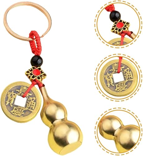 Miniatura 8 de Llavero chino de Wu con diseño de calabaza Wu Lu, 4 piezas, Feng Shui, moneda, llavero de calabash, colgante de calabash, llavero para buena suerte,