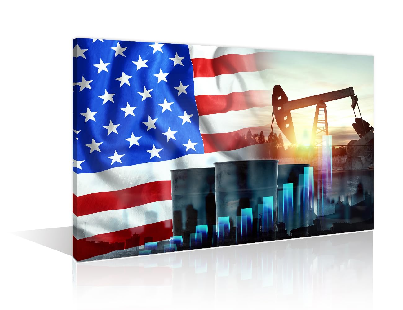 TISHIRON American Flag Wall Art for Living Room Oil Pump Canvas Wall Art Concept of Oil Production Pictures Poster Modern Wall Decor Art for Bedroom Office Paintings Framed Ready to Hang 16" Wx24 H