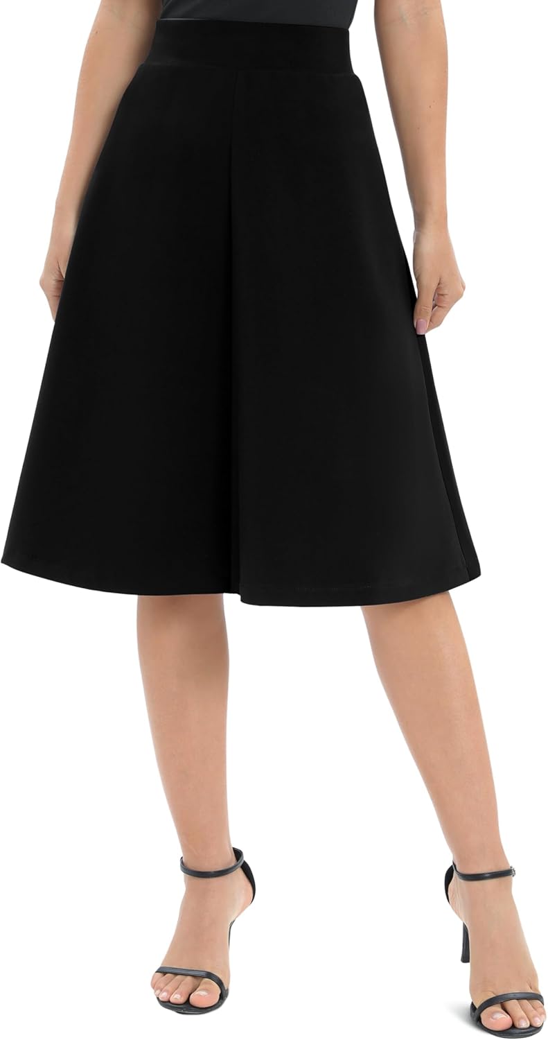 Urban CoCo Women's A-Line Elastic High Waist Flare Work Midi Knee Length Stretchy Skirt - Image 2