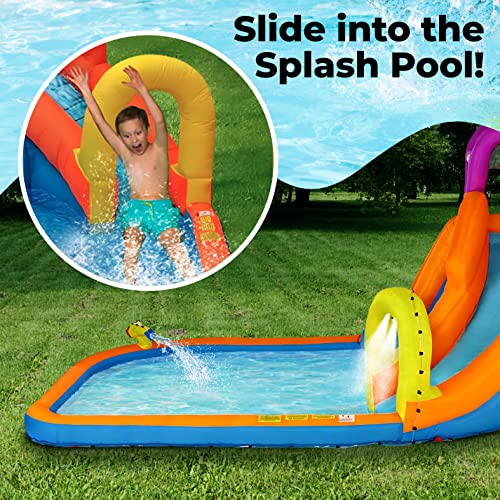 Mega Tornado Twist Inflatable Water Slide for Kids - Water Park with Slides, Climbing Wall, Water Cannon and Splash Pool - Ages 5 and Up - with Blower