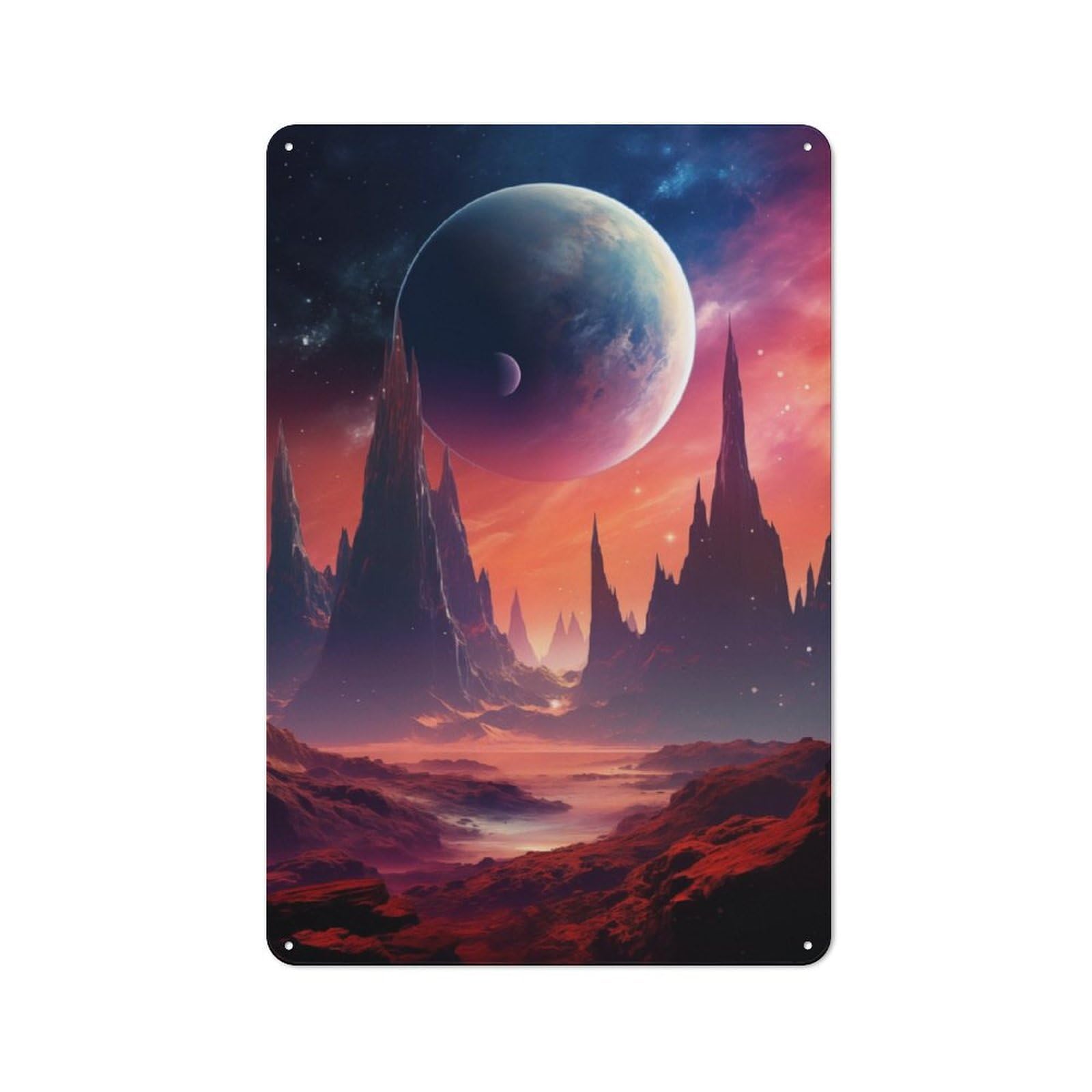 Junmoney Alien Planet Landscape Vintage Tin Sign 30X20cm For Lounge Or Reading Corner, For Home Interiors, Feature Walls And Decorative Displays