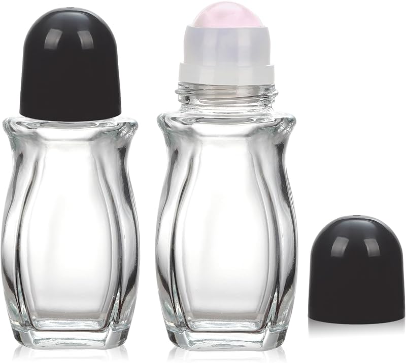 RAMFIYN Frascos Roll-on de Vidro Transparente com Esfera de Cristal Rosa, 50 mL, Pacote com 2