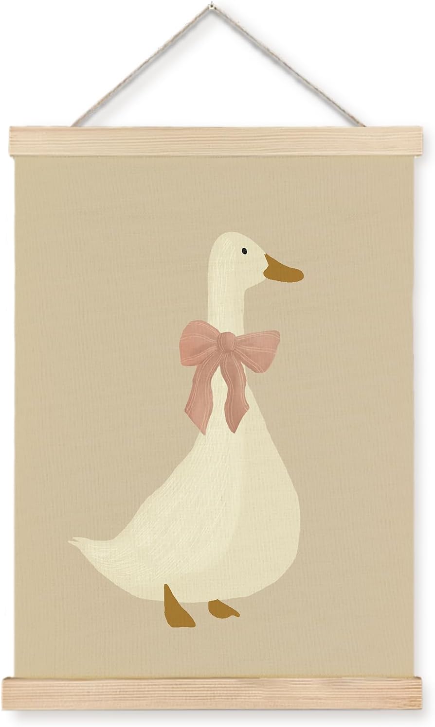 Nipil Coquette Pink Bow Silly Goose Poster Hanger Frame, Farm Animal Cute Goose Aesthetic Hanging Canvas Framed Wall Art Decor for Toddler Girls Room Nursery Playroom Home, 12x16 Inch