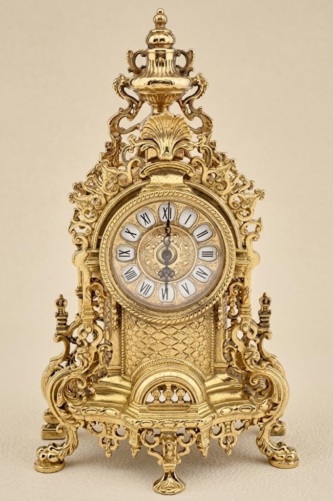 Arterameferro Gold Baroque Table Clock In Polished Brass Shelf French Style