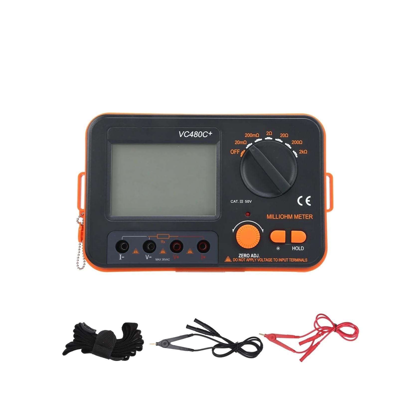 Comprobador de resistencia portátil VC480C, miliohmímetro digital 6 velocidades, 0,01 mΩ a 2 kΩ, 4 cables, comprobador baja,Seguridad eléctrica