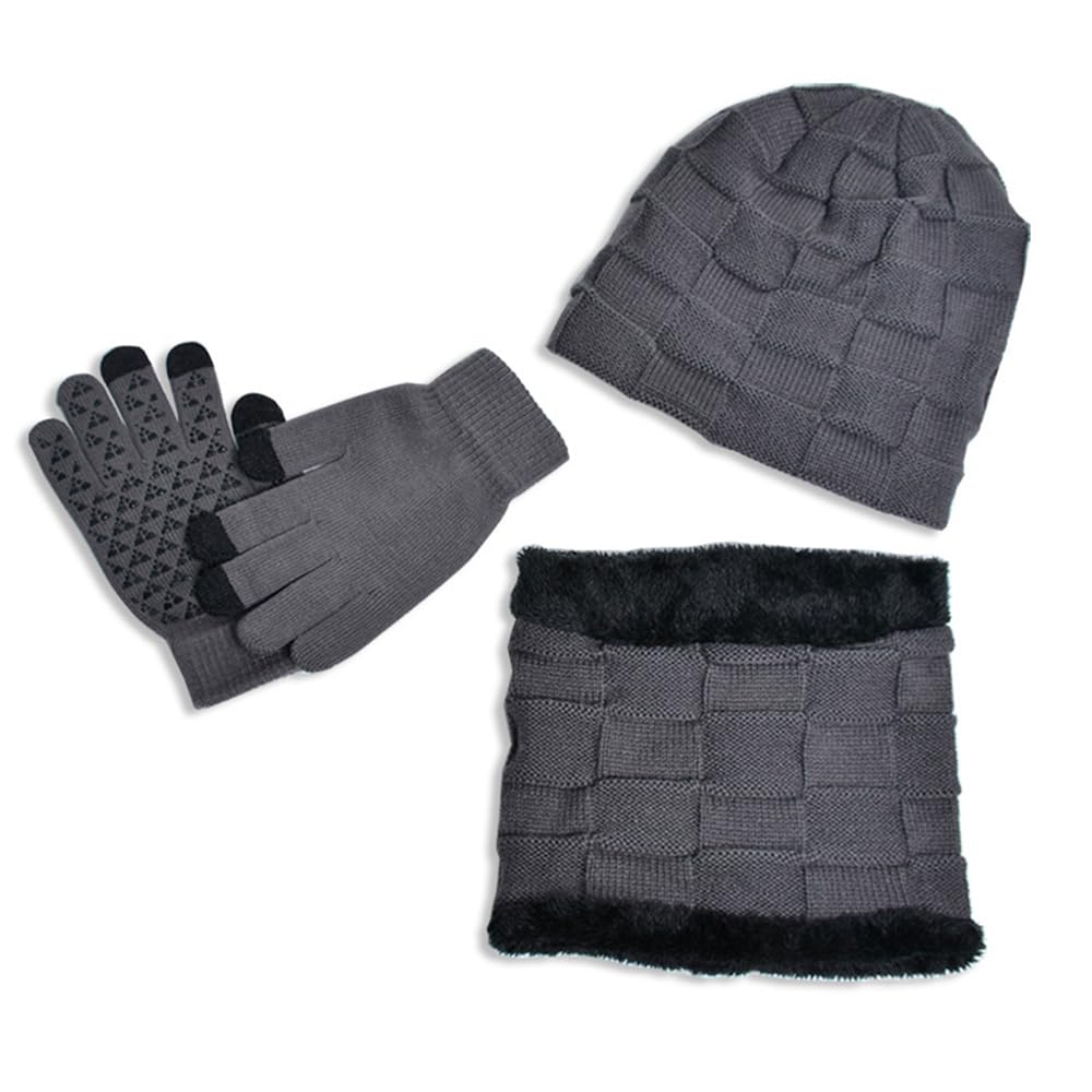 3Pcs Winter Hats Neck Warmer Scarf and Touch Screen Gloves Set for Kids(Gray,M)