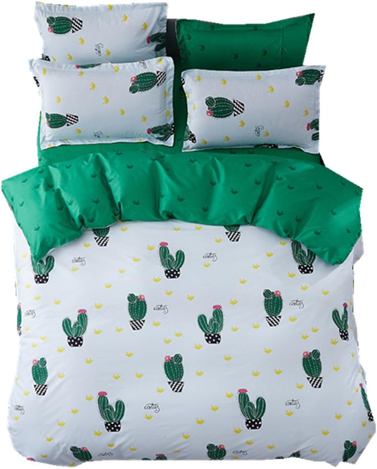 Fresh Cactus Cotton 4Pcs Bedding Set Duvet Cover Flat Sheet Pillowcase All SizeTwin^^^Cactus