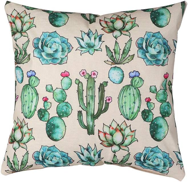 MissOwl Cotton Linen Decorative Square Throw Pillow Cover Home Decor Design Cushion Case for Living Room Sofa Bedroom Car 18 x 18 Inch Cactus