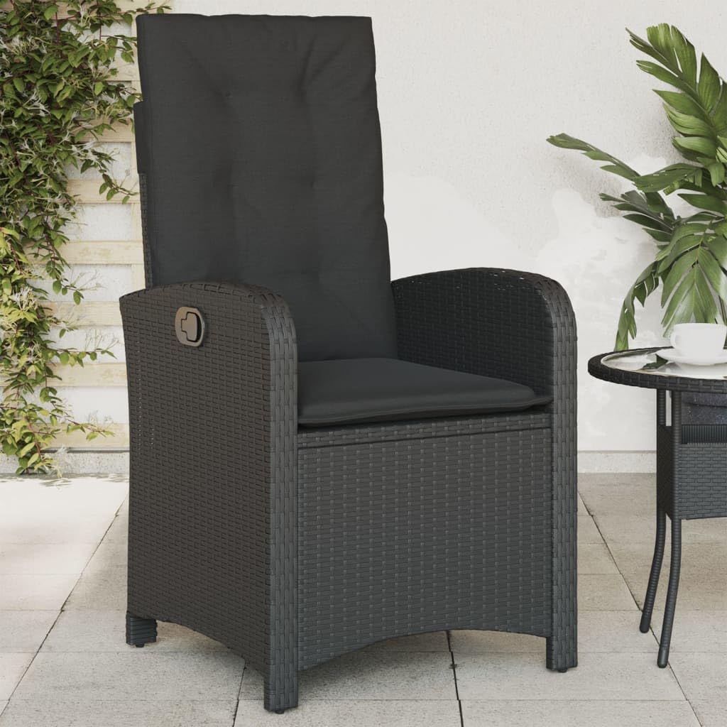 Poltrona da giardino con cuscino, 2 pezzi, schienale regolabile, colore nero, polyrattan PE rattan, mobili da giardino, rivestimento rimovibile, telaio in acciaio, per esterni, poltrona relax