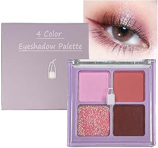 Tongyend 4 Color Pink Eyeshadow Palette, Matte Shimmer Eye Shadow Pallets for Women,Blendable Make-up Palettes,Highly Pigmented Cream Eyeshadow Primer,Waterproof Long Wearing Glitter Eyeshadow