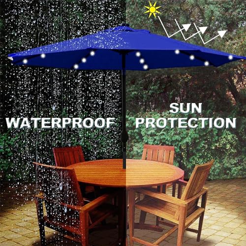 Image of Blissun 9 ft Solar Umbrella 32 LED Lighted Patio Umbrella Table Market Umbrella with Tilt and Crank Outdoor Umbrella for Garden, Deck, Backyard, Pool and Beach (Navy Blue)