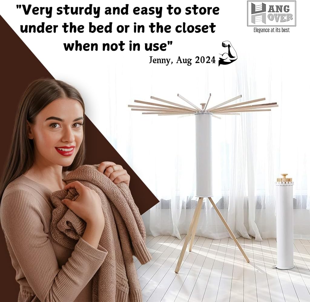 Collapsible Tripod Drying Rack – Foldable Laundry Stand, Indoor & Outdoor Holder for Clothing - Space Saving Hanger with 16 Poles and 315 inches Capacity, Octopus Style Clothes Pasta Bamboo Rack