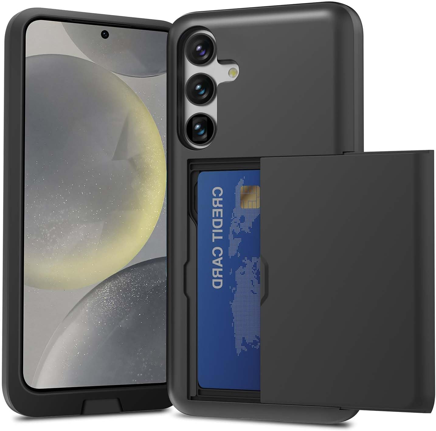 ZUSLAB Card Holder Slot Case Compatible with SAMSUNG Galaxy S24 6.2 Inches 2024, Phone Wallet Case for Galaxy S24, Shockproof Rubber & PC Bumper Dual Layer Cover for Women Men teens, Black