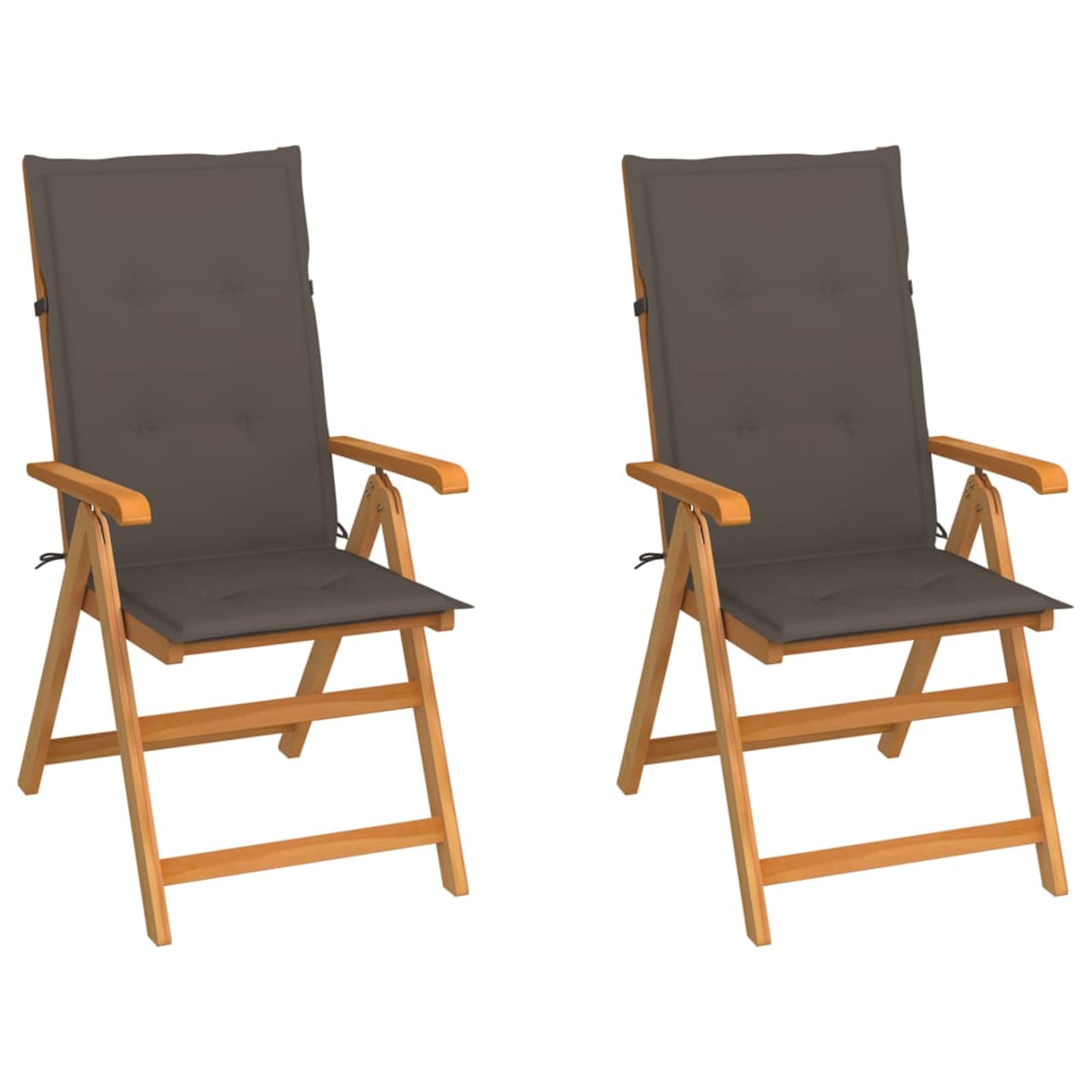 Chaises de jardin extérieur en bois de teck massif et coussin taupe