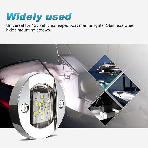 Miniatura 7 de Partsam 2 unidades de 3 pulgadas de barco redondo marino 12LED luces de cortesía IP68 sumergibles, acero inoxidable 316, luz de popa subacuática