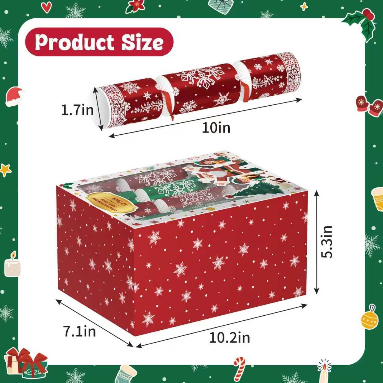 Set of 12 Christmas Crackers – Christmas No-Snap Party Table Favor with Party Hat,Joke & Little Gift,Inside for Xmas Thanksgiving Seasonal Holiday Events,Dinner Parties & Family Celebrations
