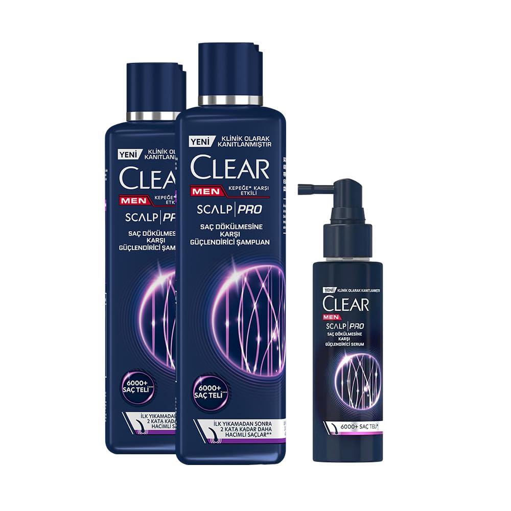 Clear Men Scalp Pro Saç Dökülmesine Karşı Güçlendirici Şampuan 300 ml X2 + Clear Scalp Men Pro Saç Dökülmesine Karşı Güçlendirici Serum 70 ml