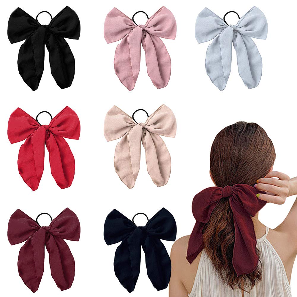 7 Pieces Cute Bow Hair Ties For Women Scarf Scrunchies  display picture 1