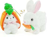 YOHAKI Interactive Plush Bunny Toy Set: Talking Walking Electric Rabbits with Carrot Surprise - Safe Toddler Easter Gift White
