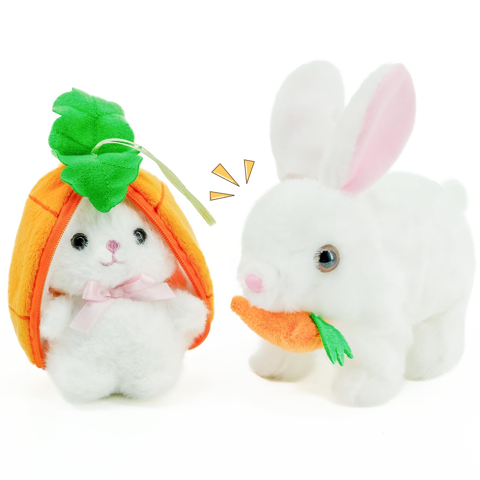 YOHAKI Interactive Plush Bunny Toy Set - Talking & Walking Electric Rabbit Duo with Carrot Surprise - Soft Safe Easter & Birthday Gift for Toddlers &
