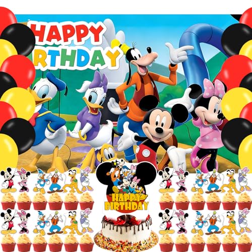 Mickeyy Mouse Clubhouse Birthday Backdrop Cartoon Mouse Family Poster for Mouse Theme Party Decorations Anime Birthday Supplies Background Studio Shoot Photo Props