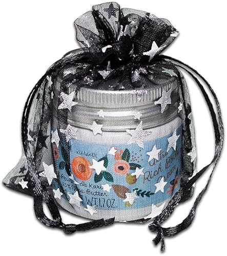 Miniatura 6 de The Display Guys - Paquete de 100 bolsas de regalo de organza transparente de 4 x 6 pulgadas con cordón (mediano), estrellas metálicas (rojoblanco)