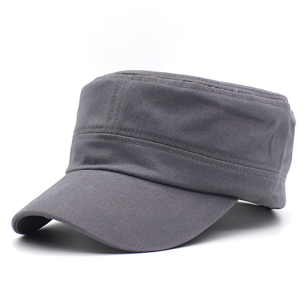 PtduabenluCadet Army Cap Military Style Adjustable Flat Top Cap Unisex Basic Baseball Hat for Men Women