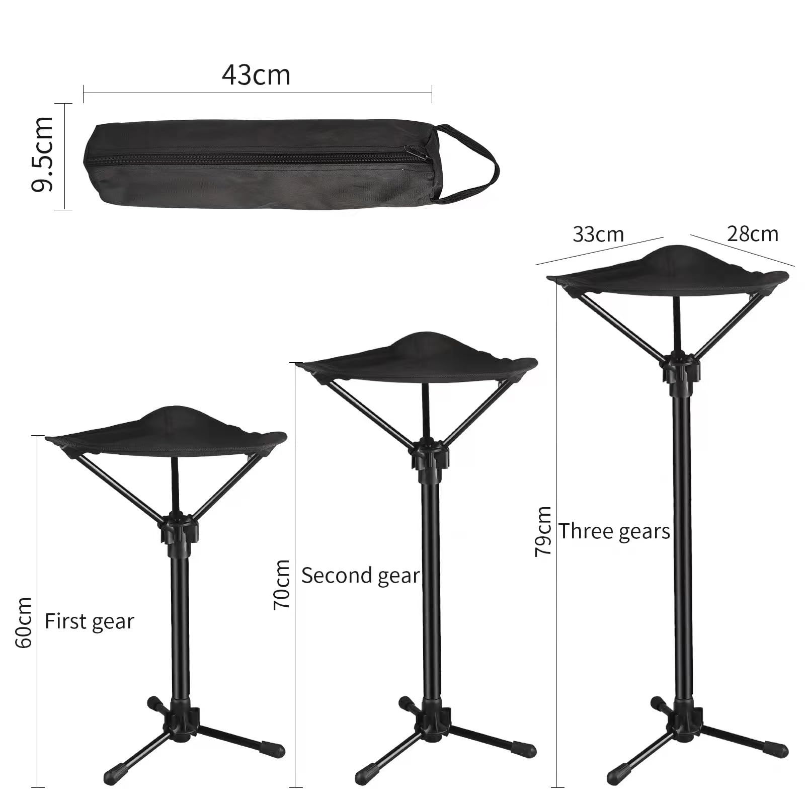 Vnook Outdoor-Teleskophocker, tragbarer Sitz, Angeln, Teleskopstuhl, Hocker, Leichter Klappstuhl, Camping und Angeln, zusammenklappbar, höhenverstellbar