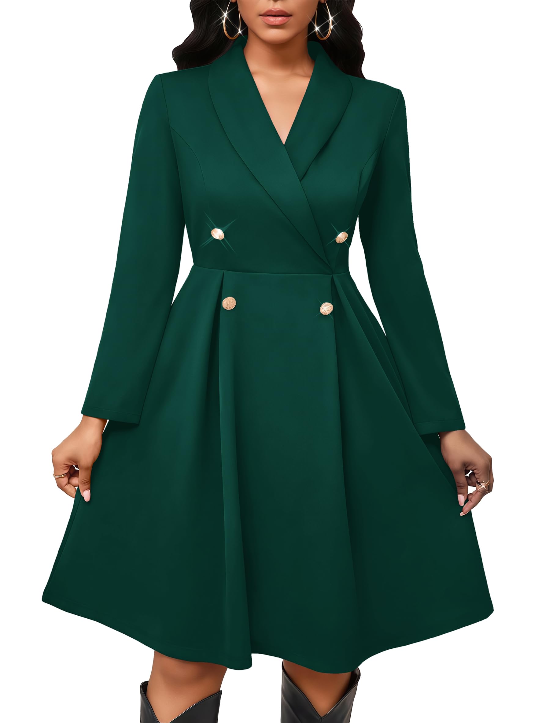 Yajedo Womens Elegant Midi Dress Warp V Neck A Line Long Sleeves Work Business Office Casual Dresses