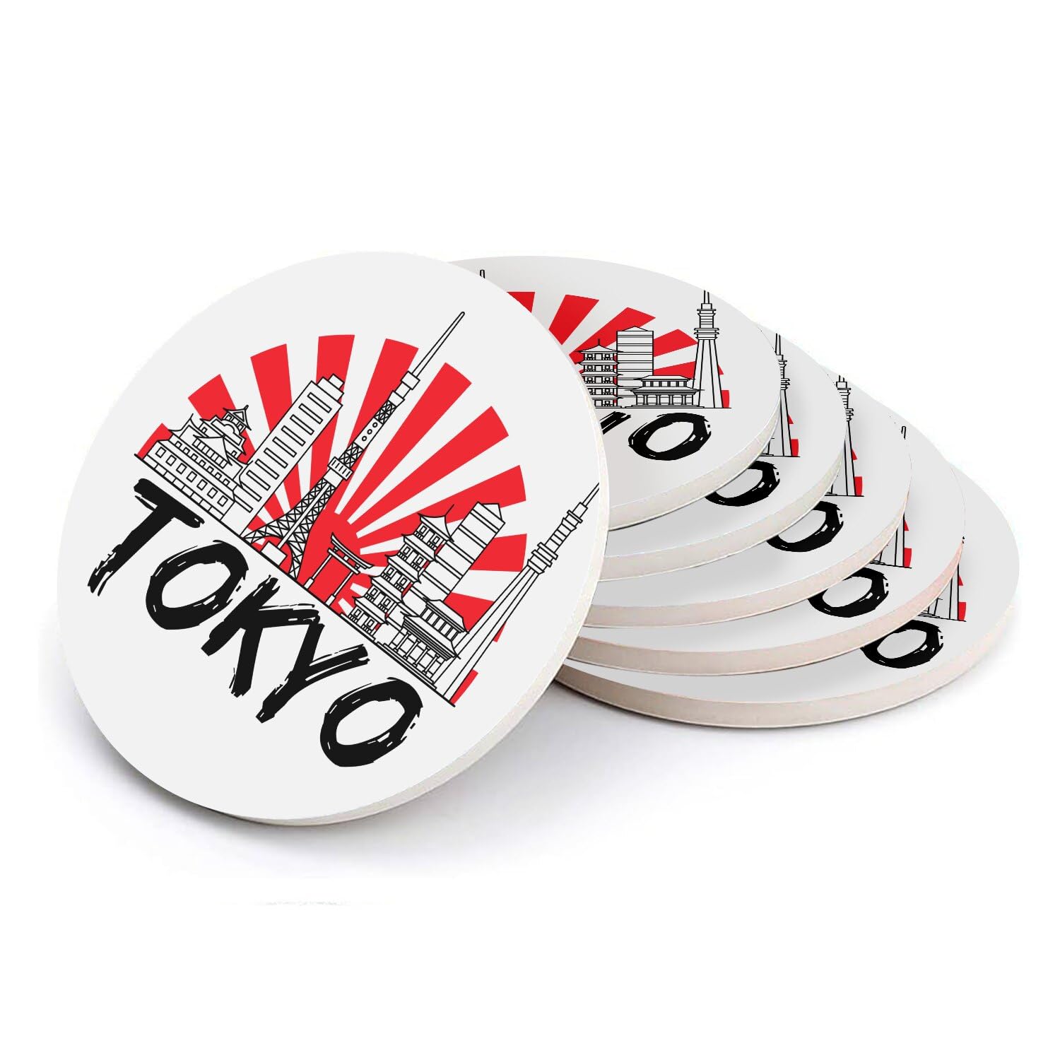 Sous-verre ronds en céramique premium Tokyo Minimalist de 108 mm de qualité supérieure
