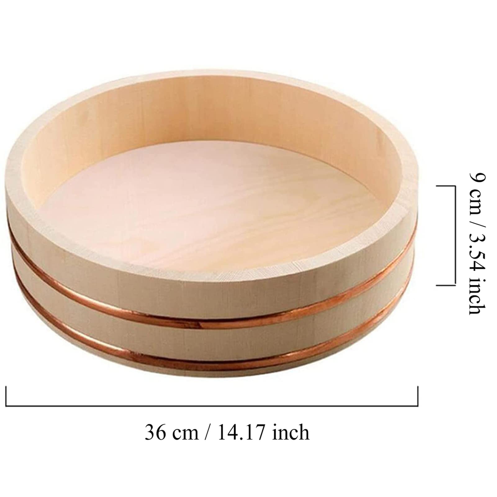 Drewniana wanna do mieszania ryżu Hangiri Oke, zestaw do robienia sushi z wałkiem do ryżu, japońska miska do sushi, 36 cm