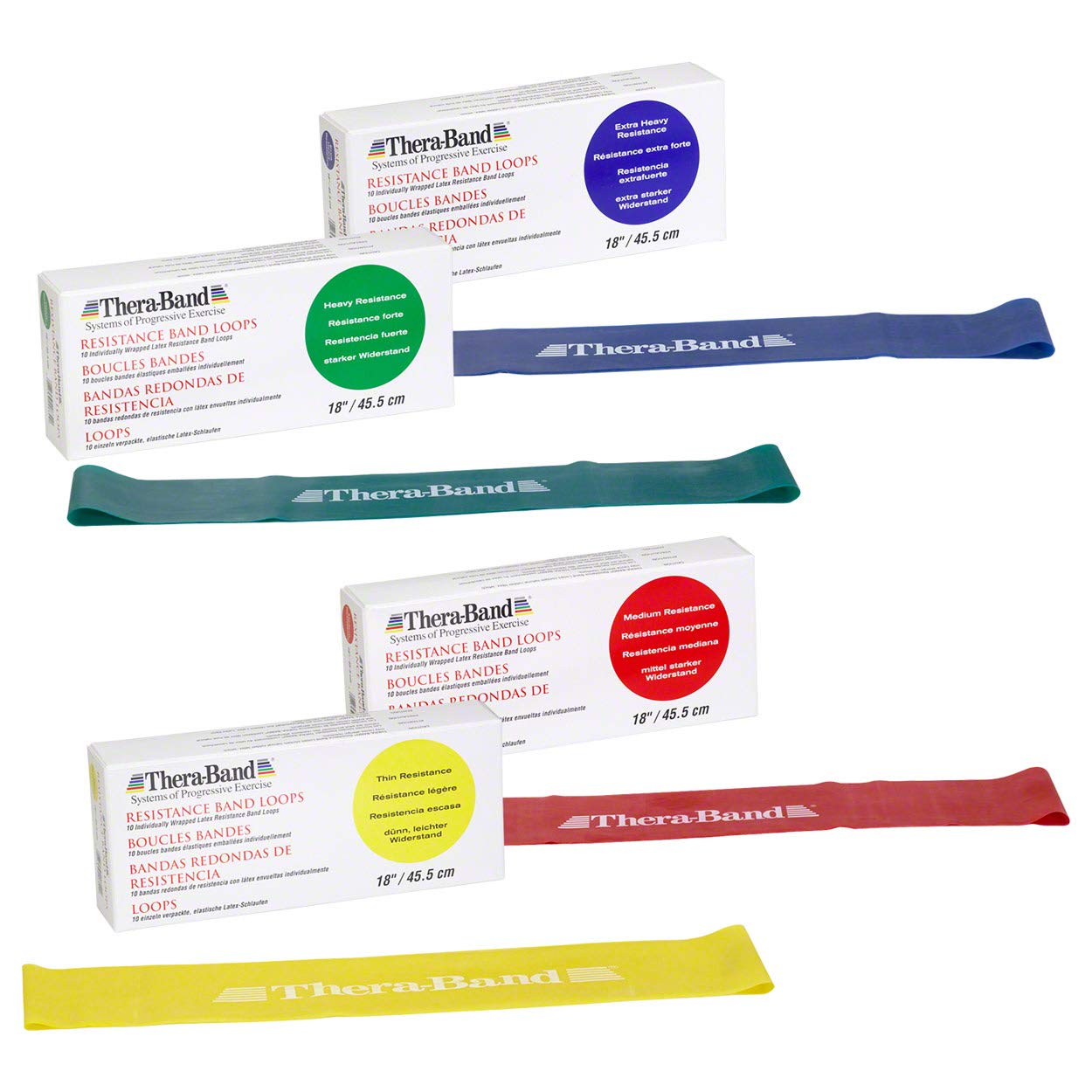 Sport-Tec Thera-Band Loop 4er Set, ø 29 cm, 7,6x45,5 cm, je 1x gelb, rot, grün, blau