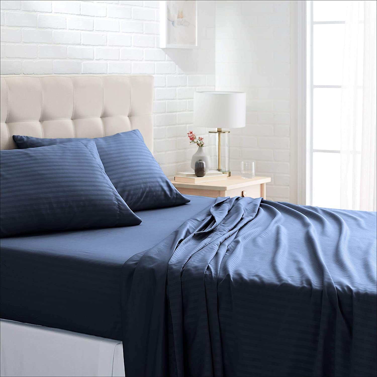 The Intellect Bazaar 210 TC Satin Cotton Stripe Single Size Duvet Cover/Quilt Cover for Single Bed (60 * 90 inch),Navy Blue-image-38