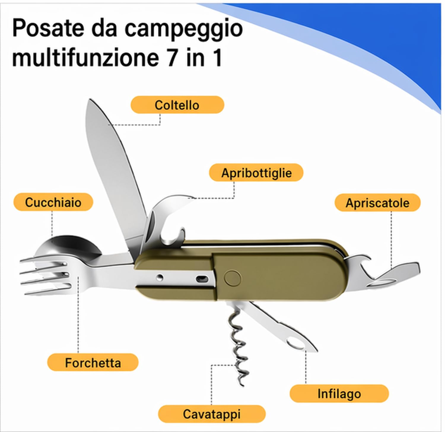 2 Pack Posate da Campeggio,7 in 1 Posate Staccabili per Campeggio with Nylon Pouch,Folding Camping Cutlery Set for Travel, Hiking, Picnic.(Verde)