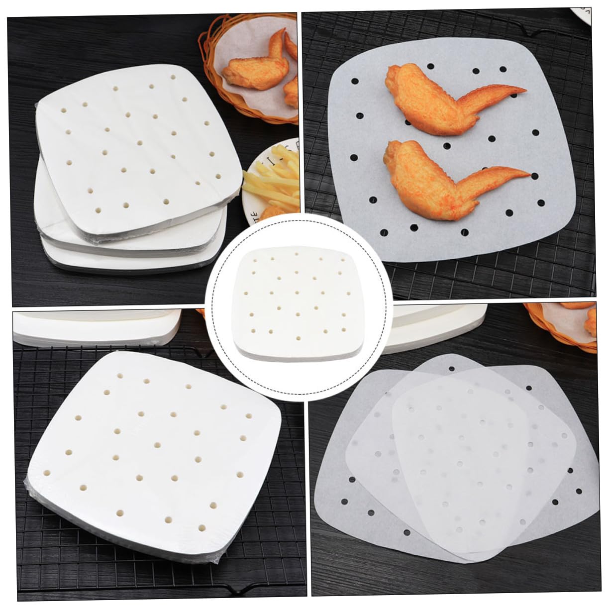 Airfryer Einlage 400 Stück Weißes Papier mit Drainlöchern