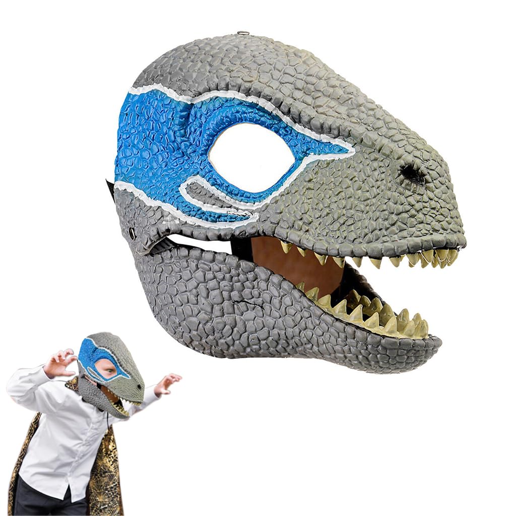 PATPAT® Dino Mask, Mattel Jurassic World Dominion Velociraptor Blue Dinosaur Mask, Moving Chin Movie-Inspired Role Play Toy, Plastic Dinomask With Removable Jaw