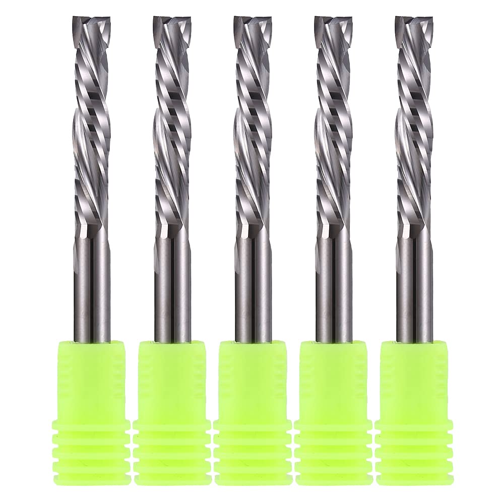EU_HOZLY Tungsten Carbide Compression CNC Router Bit, 6mm Shank, 6mm Cutting Diameter, 32mm Cutting Length, 50mm Total Length, 2 Flutes, Center Cut, Unfinished, 5 Pack