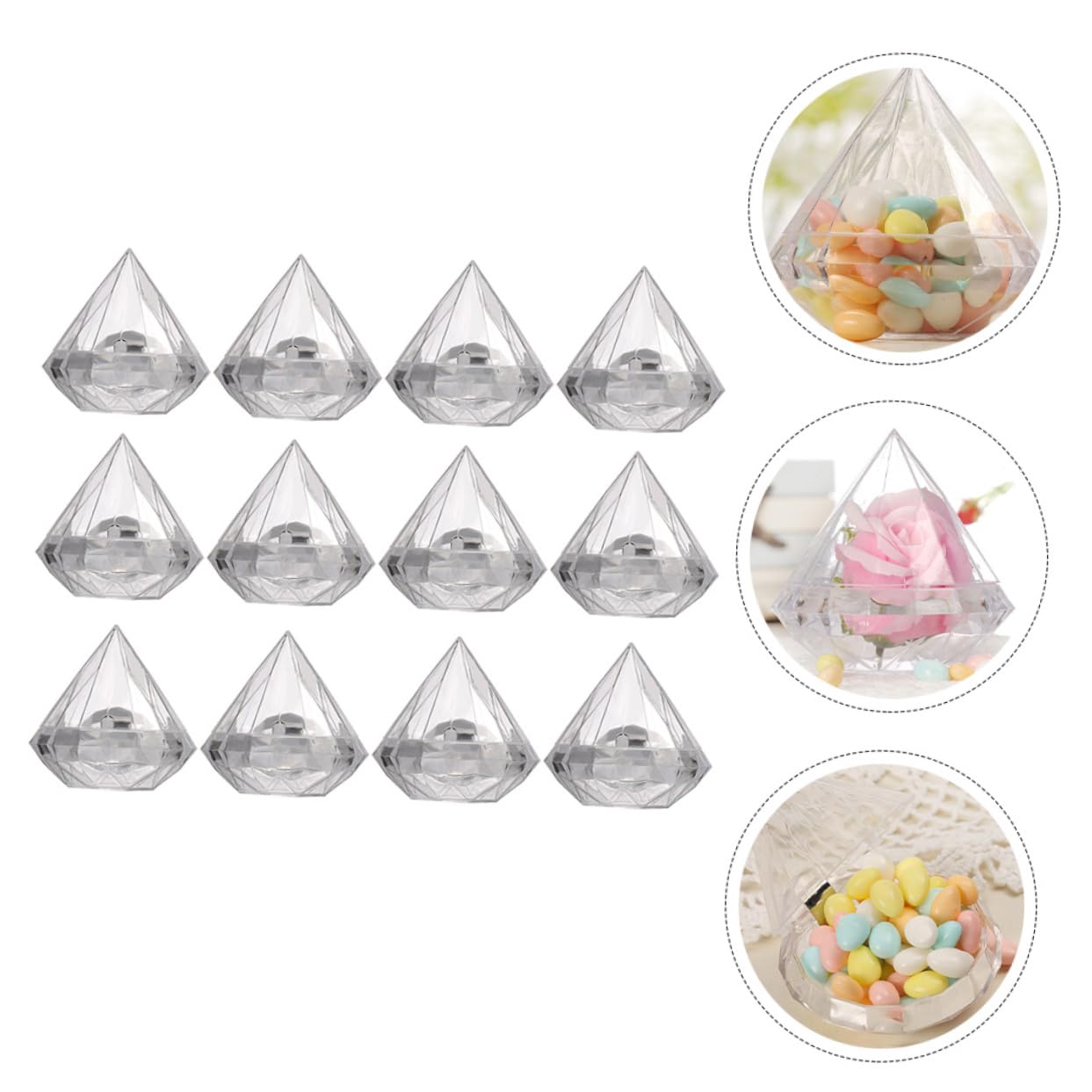 Holibanna Caja Creativa para Dulces Forma de Diamante, Material Ps Transparente, Paquete de 12 Unidades Adecuado para Almacenamiento y Fiestas