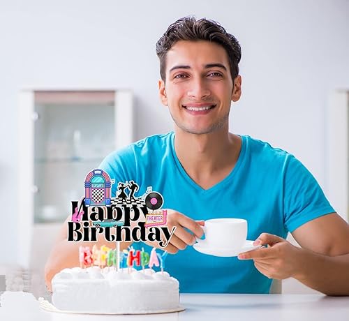 Miniatura 3 de Decoración de pastel de cumpleaños de disco de los años 50 para niños y adultos de los años 50, suministros de fiesta de rock and roll hop,