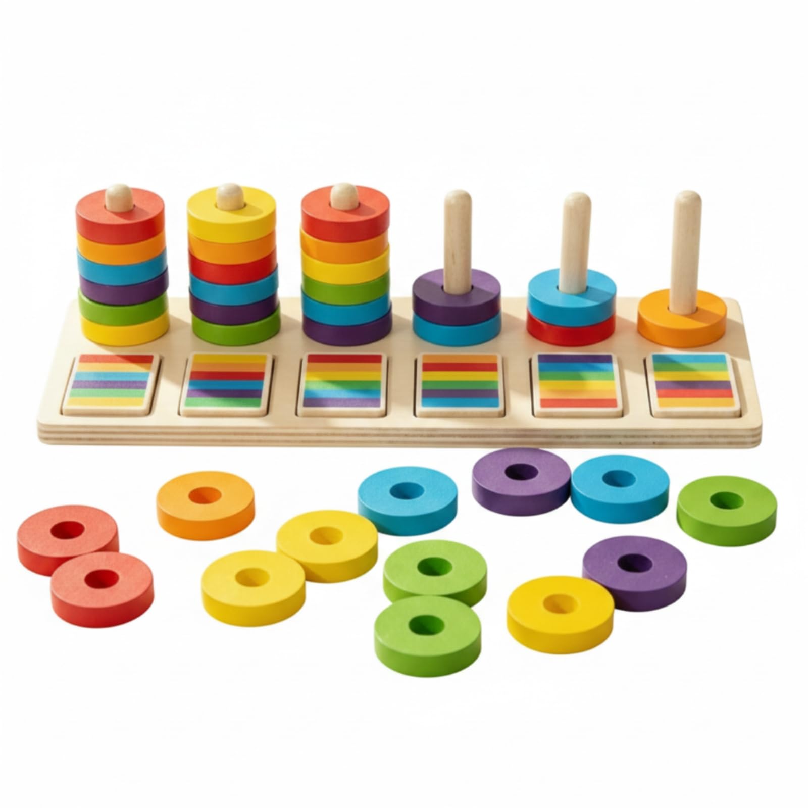 harayaa Children Wooden Stacking Toy Learning Rings Sorting Game Matching Board Educational Peg Set With Hand Suitable for classroom