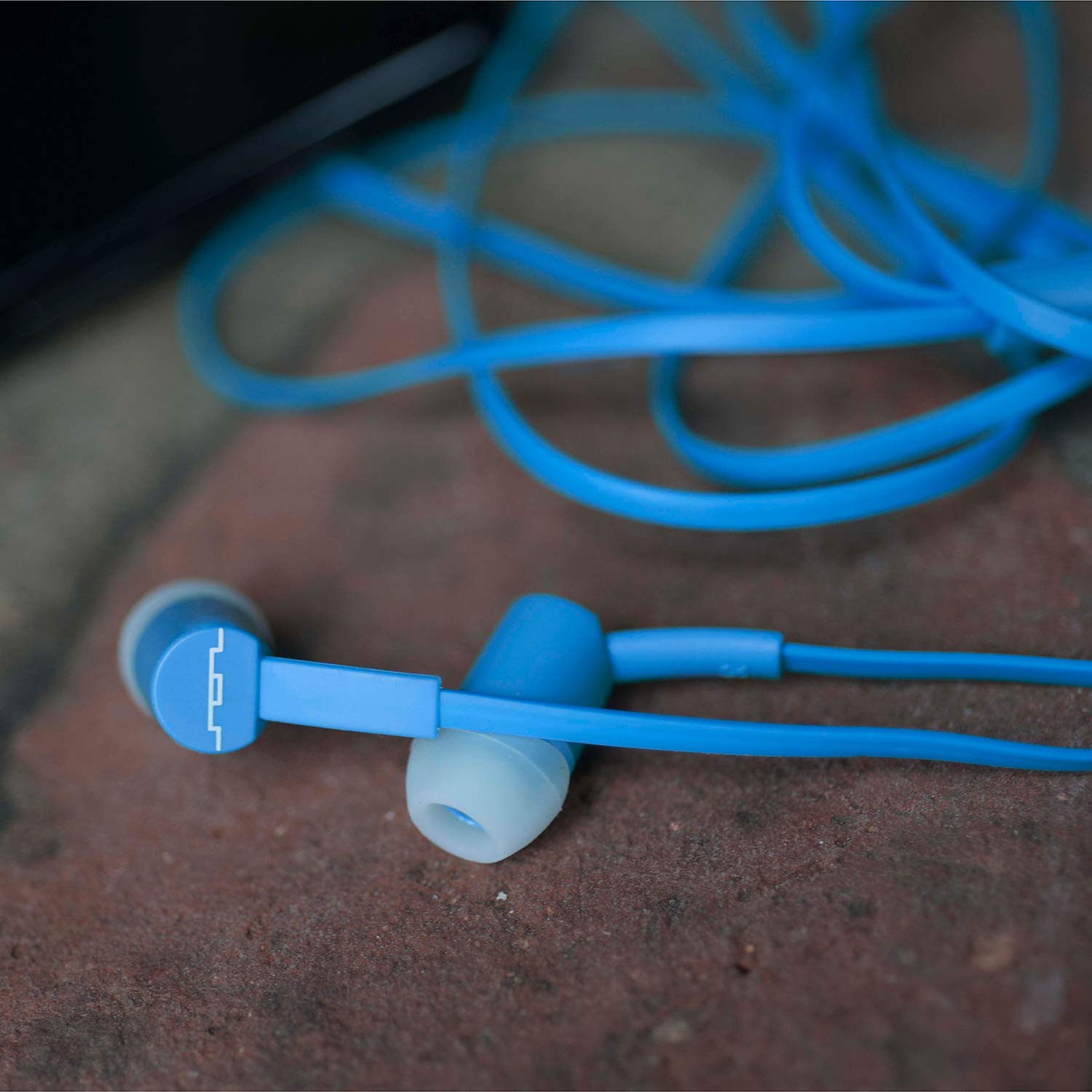 écouteurs Jax SOL Republic - Écouteurs anti-bruit et anti-nœud avec contrôle à 1 bouton, son haute qualité puissantes basses voix vibrantes, taille 4x ajustement parfait - Bleu